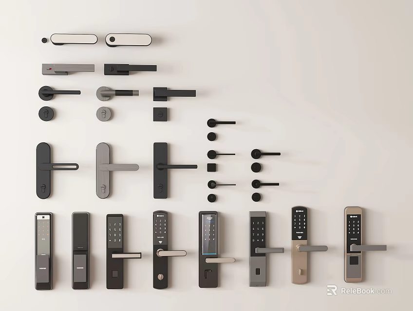 Various Modern Door Handles With Different Designs Styles And Locksets 3d model 