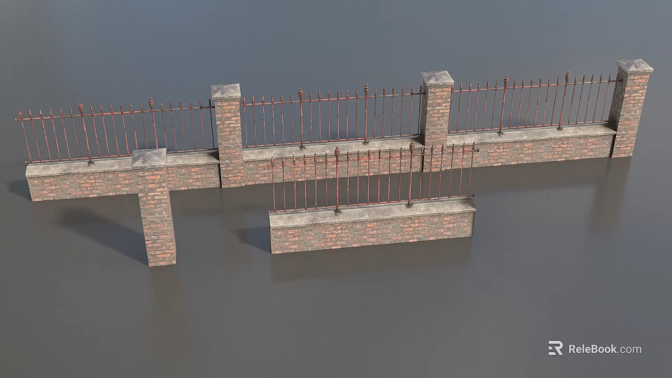 Building Exterior Wall Design Featuring Brick Structure And Iron Railing Details 3d model