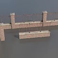 Building Exterior Wall Design Featuring Brick Structure And Iron Railing Details 3d model