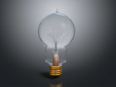 Transparent Glass Light Bulb With Filament And Golden Base On Gray Background 3d model