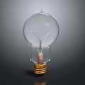 Transparent Glass Light Bulb With Filament And Golden Base On Gray Background