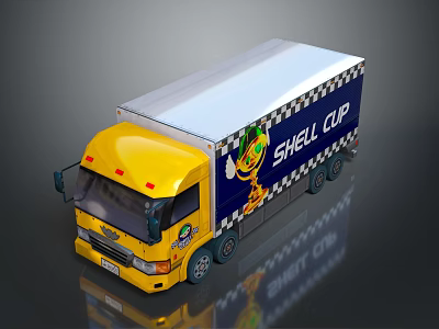 Yellow Cab Blue Trailer Truck With Shell Cup Logo And Cartoon Character 3d model