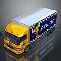 Yellow Cab Blue Trailer Truck With Shell Cup Logo And Cartoon Character