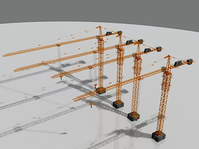 Industrial Construction Equipment Multiple Tower Cranes Arranged As Heavy Duty Machinery Units 3d model