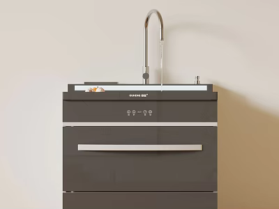 GOVOS Modern Black Kitchen Sink Cabinet With Faucet Countertop And Drawer 3d model