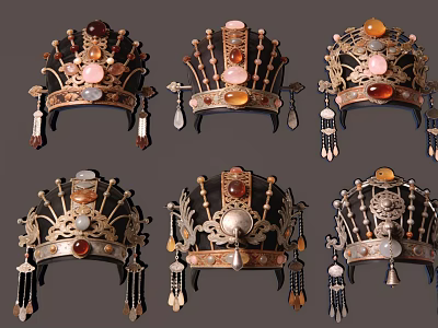 Elaborate Traditional Decorative Pendants With Gemstones Metal Frames And Tassels 3d model