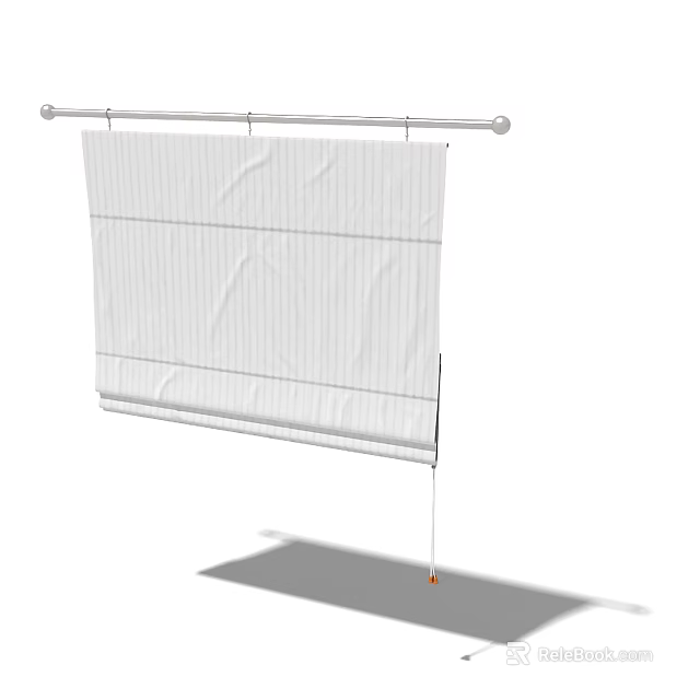 White Pleated Window Curtain With Metal Rod And Pull Cord Design 3d model