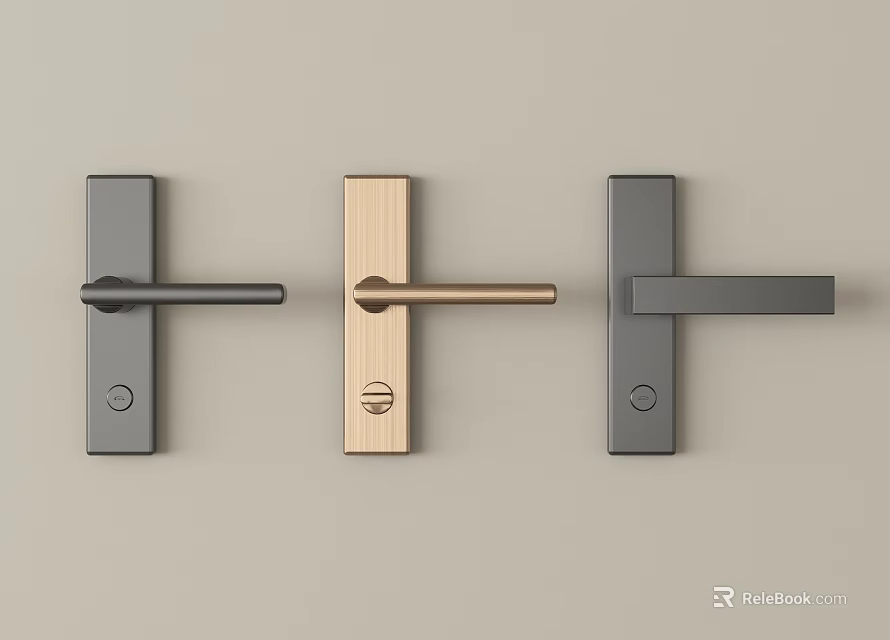 Three Modern Door Handles in Light and Dark Finishes with Sleek Design 3d model 