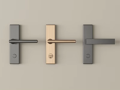 Three Modern Door Handles in Light and Dark Finishes with Sleek Design 3d model