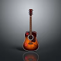 Vintage Style Acoustic Guitar With Brown Wooden Body And Decorative Stickers For Home Use