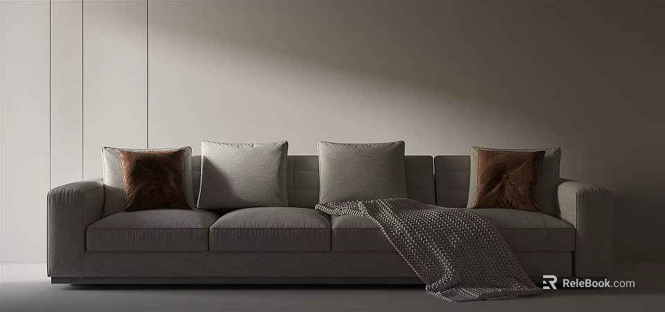 Light Gray Multi Person Sofa With Cushions Brown Throw Pillows And Throw Blanket 3d model