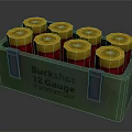Buckshot 12 Gauge Ammunition In Green Case With Red Bottles And Yellow Caps