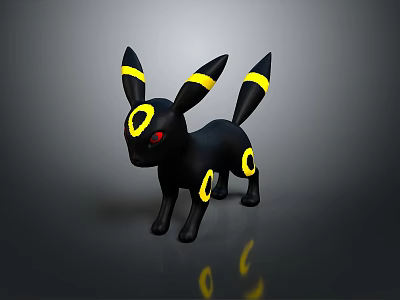 Umbreon Pokemon Gaming Character With Black Body Yellow Rings And Red Eyes 3d model
