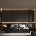 Modern Bedroom Interior Design With Paneled Accent Wall Grey Blanket Bathtub And Accent Chair