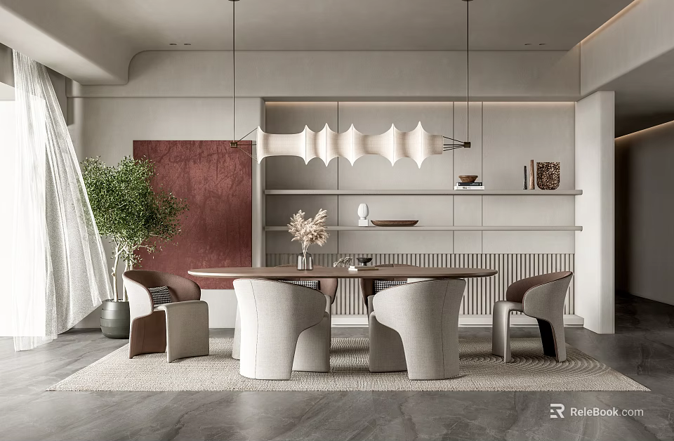 Elegant Modern Restaurant Interior With Marble Dining Table And Comfortable Seats 3d model