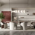 Elegant Modern Restaurant Interior With Marble Dining Table And Comfortable Seats 3d model