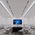 Modern Conference Room Interior Design With Long Table White Chairs And Large Screen