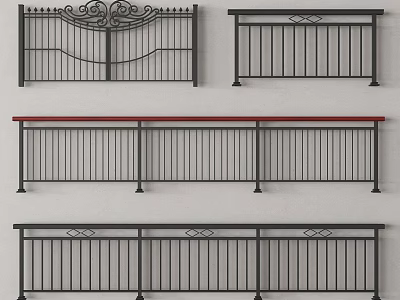 Various Wrought Iron Fence Designs With Decorative Railings And Balustrade Styles 3d model