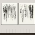 Black And White Abstract Paintings On White Wall With Wainscoting And Wooden Floor