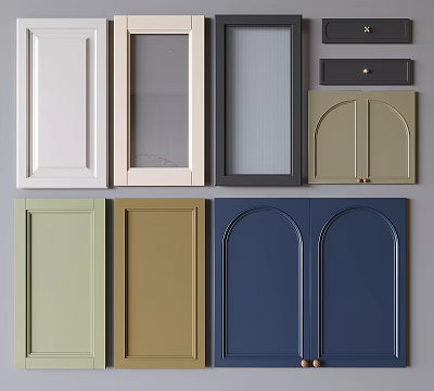 Various Colored Wardrobe Doors With Glass Panel Arched And Flat Design Styles 3d model