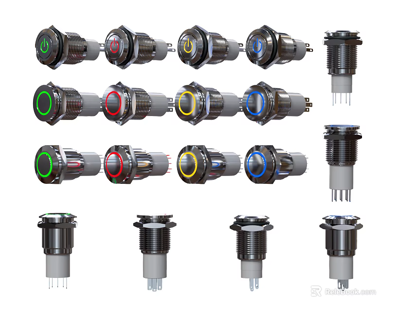 Industrial Switch Panels With Different Colored Indicator Lights And Controls 3d model 