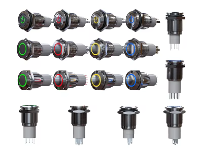 Industrial Switch Panels With Different Colored Indicator Lights And Controls 3d model