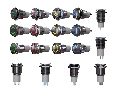 Industrial Switch Panels With Different Colored Indicator Lights And Controls 3d model