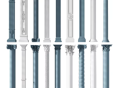 Classical Roman Columns With Ornate Carvings Spiral Patterns And Color Variations 3d model