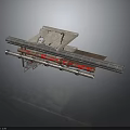 Industrial Mechanical Component With Worn Metal Frame Red Pipes And Gray Panels