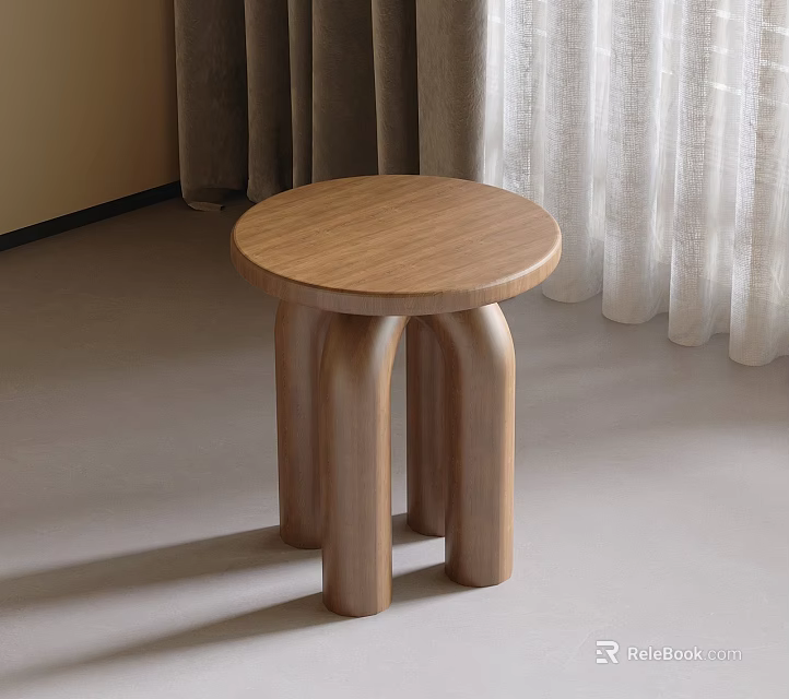 Round Wooden Coffee Table With Three Curved Legs In Modern Living Space 3d model 