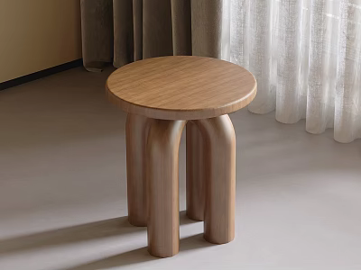 Round Wooden Coffee Table With Three Curved Legs In Modern Living Space 3d model