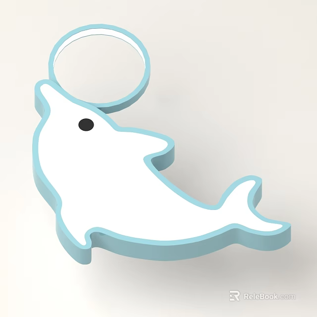 Dolphin Shaped Light Blue White Keychain Pendant With Round Ring Top Decorative Accessory 3d model