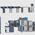 Public Facilities Featuring Various Self-service Devices Touchscreen Terminals Information Kiosks And Access Control Systems 3d model
