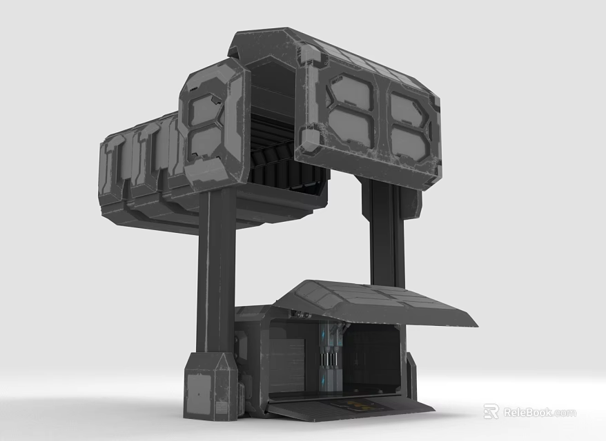 Sci Fi Industrial Gray Structure With Pillars Top Compartment And Geometric Design 3d model