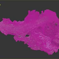 Architectural Topographic Model With Green Pink Gray Irregular Terrain Pathways And Divided Regions