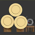 Golden Weapon Cannonballs Featuring Multiple Shells On Wooden Stand With Gear 3d model