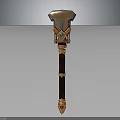 Ornate Decorative Hammer Featuring Intricate Metal Head Gemstone Gold Accents And Wooden Handle