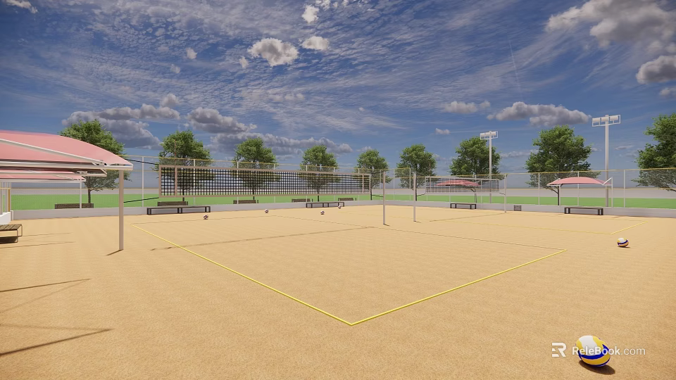 Outdoor Beach Volleyball Court For Fitness With Sandy Surface Net And Blue Sky 3d model 