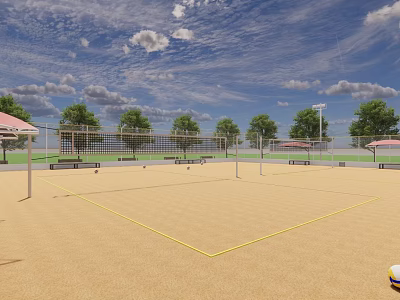 Outdoor Beach Volleyball Court For Fitness With Sandy Surface Net And Blue Sky 3d model