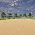 Outdoor Beach Volleyball Court For Fitness With Sandy Surface Net And Blue Sky