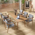 Modern Wooden Conference Table with Gray Chairs and Laptop in Office