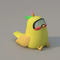 Yellow Cartoon Bird Character With Green Pink Pencil Decoration And Goggles
