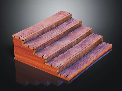Natural Wooden Stairs Design With Simple Steps And Wood Texture For Home Interior 3d model