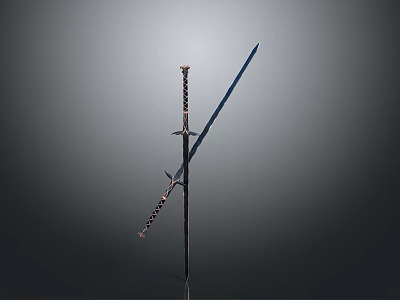 Medieval Decorative Sword With Intricate Hilt Long Sharp Blade Displayed On Metal Stand 3d model