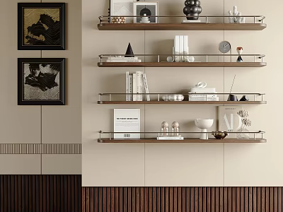 Stylish Modern Multilayer Open Shelf With Wooden Metal Frame For Living Room Books And Decor 3d model