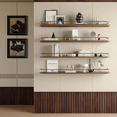 Stylish Modern Multilayer Open Shelf With Wooden Metal Frame For Living Room Books And Decor 3d model
