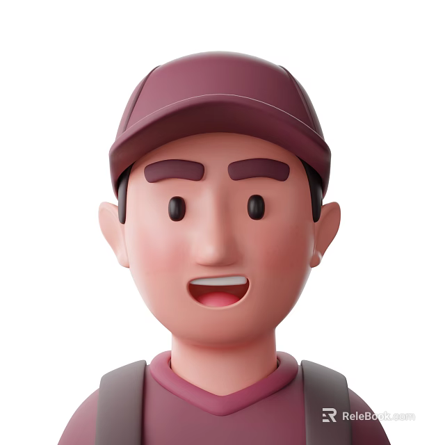 Man In Cartoon Style Wearing Purple Cap Smiling Friendly Headshot 3d model 