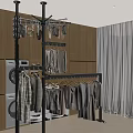 Modern Freestanding Clothes Rack With Hanging Clothes In Wardrobe And Laundry Area