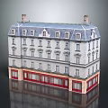 Classic Residential Building With Gray Roof White Walls Red Ground Floor Facade And Chimneys