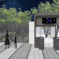Building Exterior Wall With Modern Gate Trees And Starry Night Sky